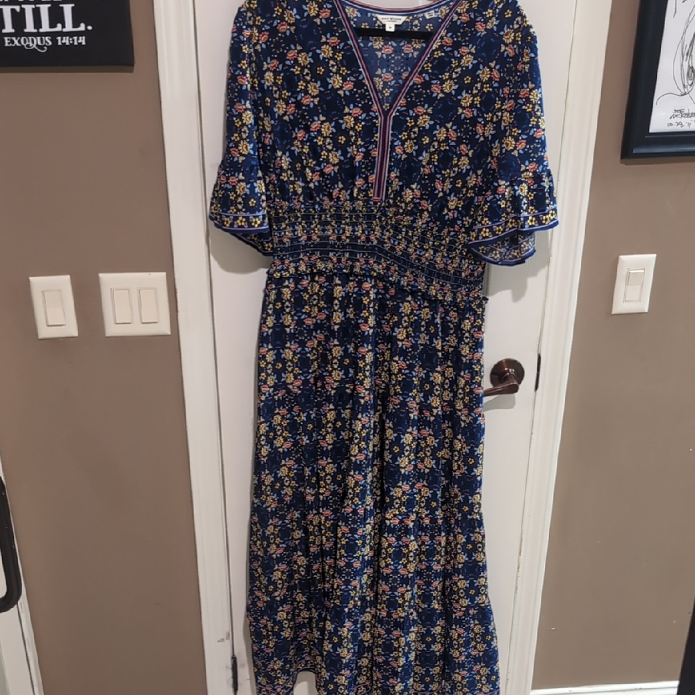 Max Studio Navy Floral Maxi Dress with Yellow & Pink Accents
